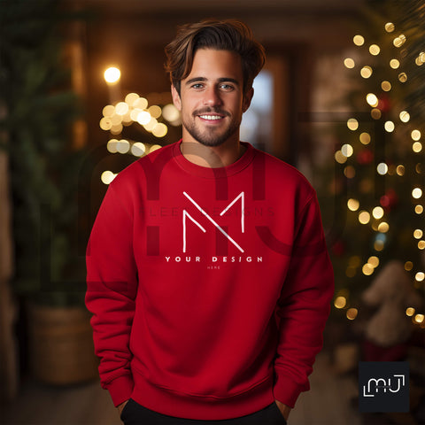Gildan 18000 Red Sweatshirt Mockup 001 | Christmas Theme