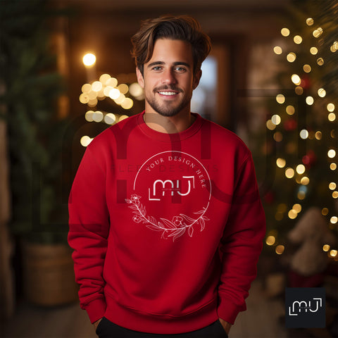 Gildan 18000 Red Sweatshirt Mockup 001 | Christmas Theme