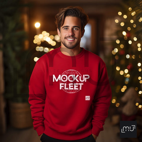 Gildan 18000 Red Sweatshirt Mockup 001 | Christmas Theme