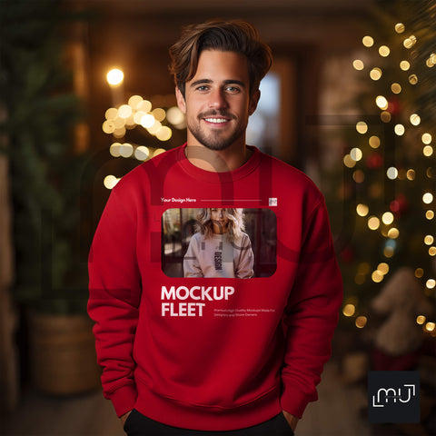 Gildan 18000 Red Sweatshirt Mockup 001 | Christmas Theme