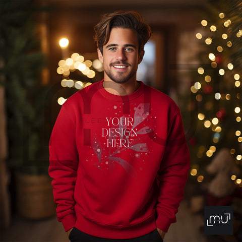 Gildan 18000 Red Sweatshirt Mockup 001 | Christmas Theme