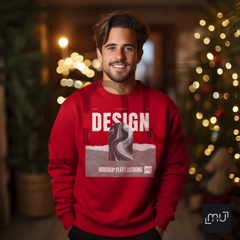 Gildan 18000 Red Sweatshirt Mockup 001 | Christmas Theme