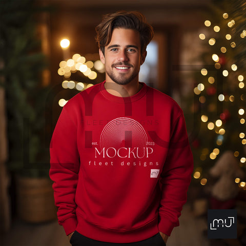 Gildan 18000 Red Sweatshirt Mockup 001 | Christmas Theme