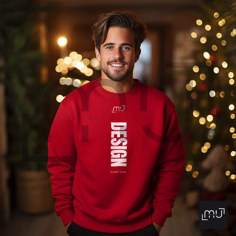 Gildan 18000 Red Sweatshirt Mockup 001 | Christmas Theme