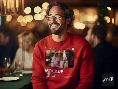 Gildan 18000 Red Sweatshirt Mockup 002 | Christmas Theme
