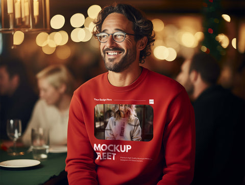 Gildan 18000 Red Sweatshirt Mockup 002 | Christmas Theme