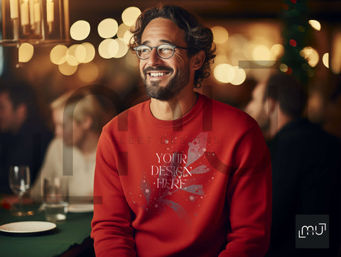 Gildan 18000 Red Sweatshirt Mockup 002 | Christmas Theme