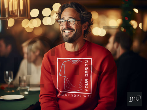 Gildan 18000 Red Sweatshirt Mockup 002 | Christmas Theme
