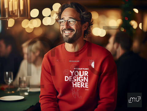 Gildan 18000 Red Sweatshirt Mockup 002 | Christmas Theme