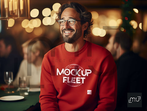 Gildan 18000 Red Sweatshirt Mockup 002 | Christmas Theme