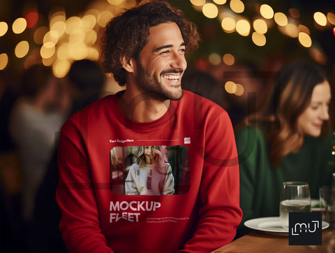 Gildan 18000 Red Sweatshirt Mockup 003 | Christmas Theme