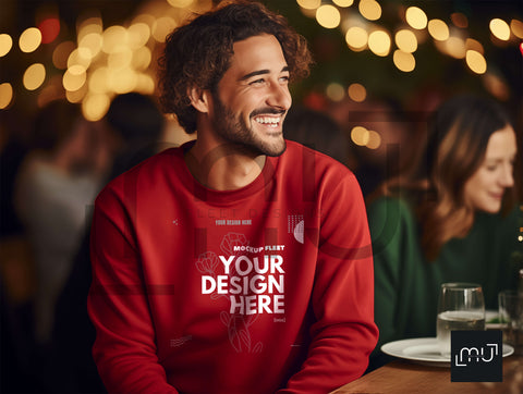 Gildan 18000 Red Sweatshirt Mockup 003 | Christmas Theme