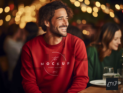 Gildan 18000 Red Sweatshirt Mockup 003 | Christmas Theme
