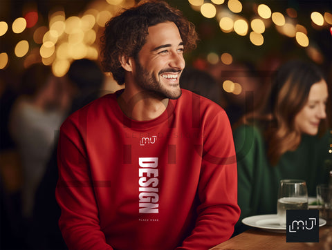 Gildan 18000 Red Sweatshirt Mockup 003 | Christmas Theme