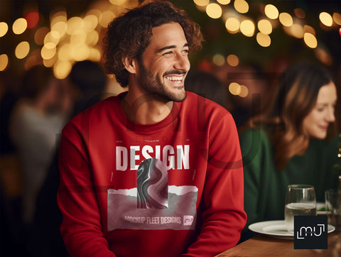Gildan 18000 Red Sweatshirt Mockup 003 | Christmas Theme