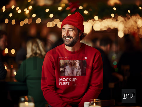 Gildan 18000 Red Sweatshirt Mockup 004 | Christmas Theme