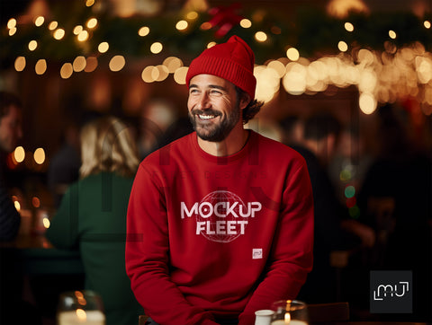 Gildan 18000 Red Sweatshirt Mockup 004 | Christmas Theme