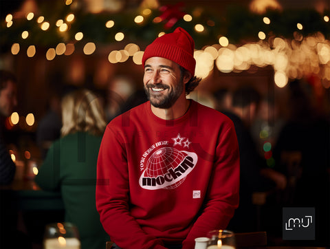 Gildan 18000 Red Sweatshirt Mockup 004 | Christmas Theme