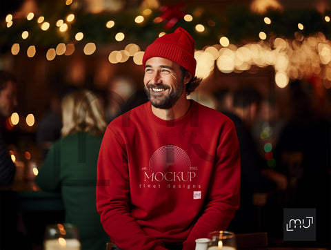 Gildan 18000 Red Sweatshirt Mockup 004 | Christmas Theme
