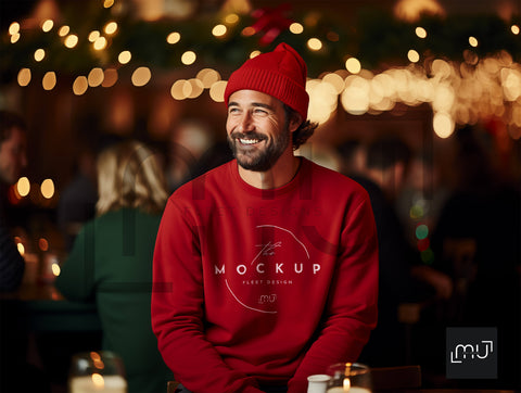 Gildan 18000 Red Sweatshirt Mockup 004 | Christmas Theme