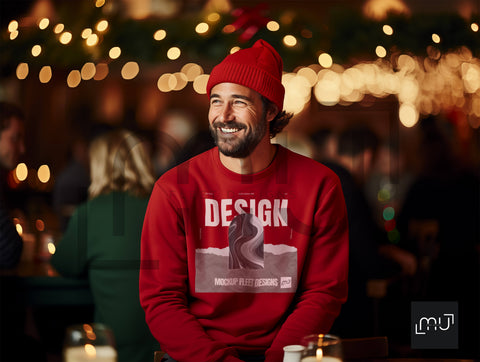 Gildan 18000 Red Sweatshirt Mockup 004 | Christmas Theme