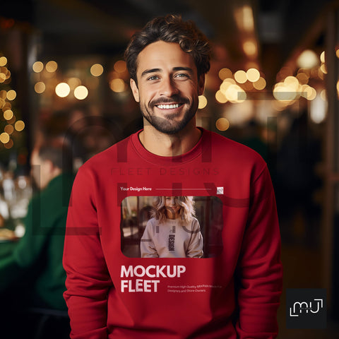 Gildan 18000 Red Sweatshirt Mockup 004 | Christmas Theme
