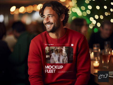 Gildan 18000 Red Sweatshirt Mockup 006 | Christmas Theme