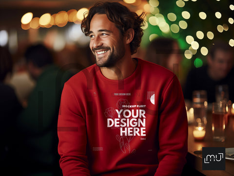 Gildan 18000 Red Sweatshirt Mockup 006 | Christmas Theme