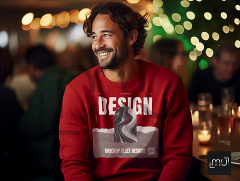 Gildan 18000 Red Sweatshirt Mockup 006 | Christmas Theme