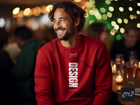 Gildan 18000 Red Sweatshirt Mockup 006 | Christmas Theme