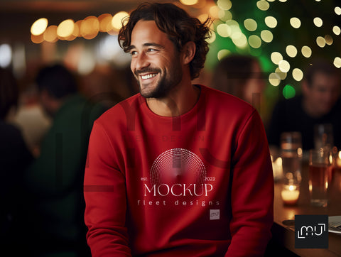 Gildan 18000 Red Sweatshirt Mockup 006 | Christmas Theme