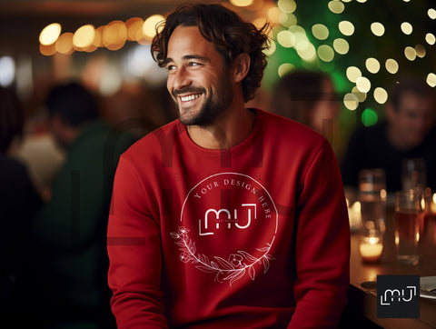 Gildan 18000 Red Sweatshirt Mockup 006 | Christmas Theme