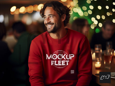 Gildan 18000 Red Sweatshirt Mockup 006 | Christmas Theme