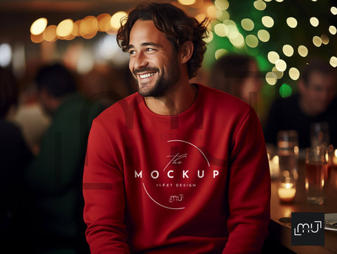 Gildan 18000 Red Sweatshirt Mockup 006 | Christmas Theme